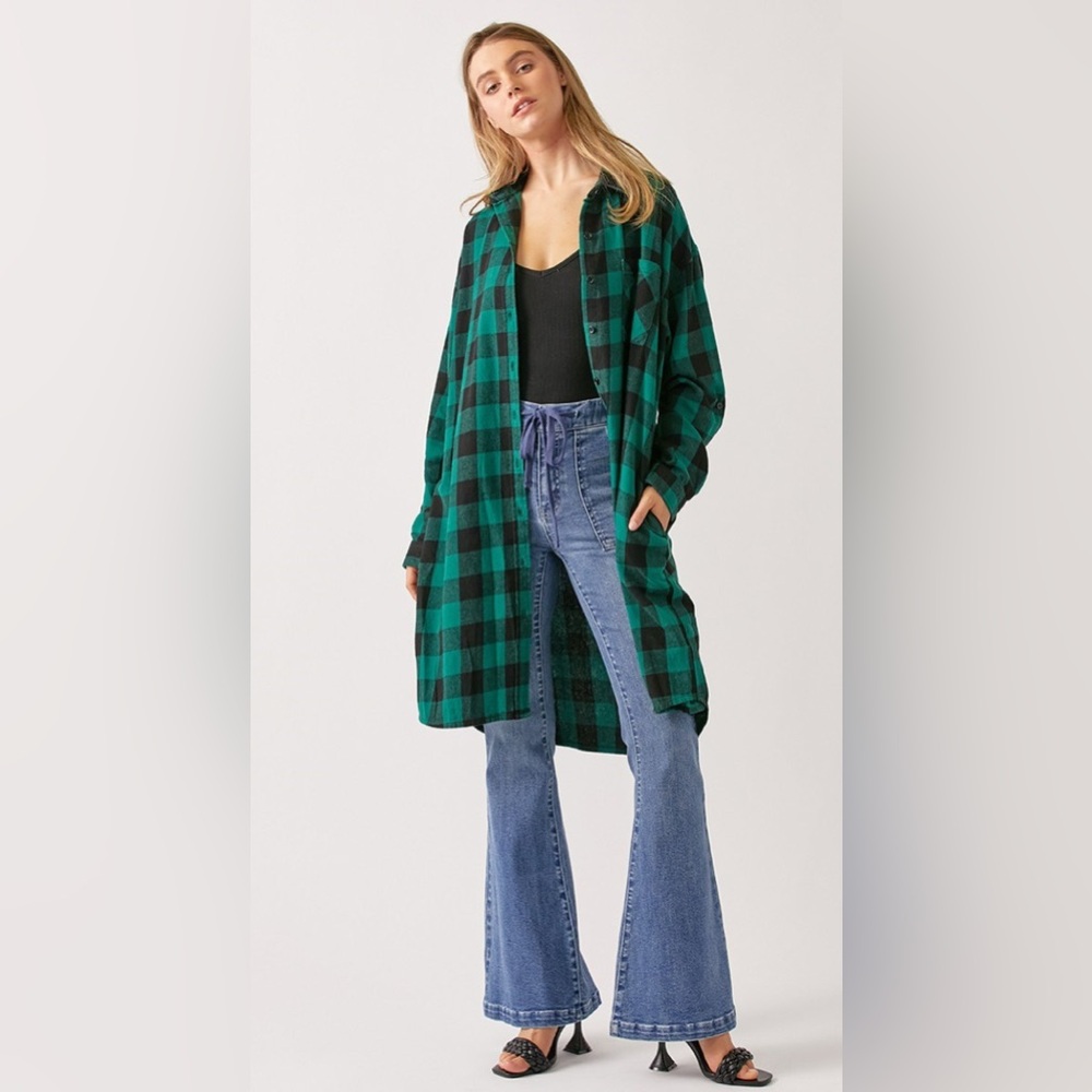 🆕 RISEN JEANS BUFFALO PLAID LONG SHIRT JACKET